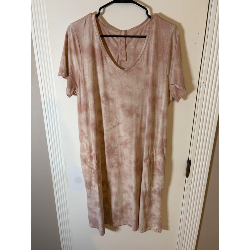 Pure Jill J Jill Tie Dye T-Shirt Dress Mauve Cotton Button Back Pocket Large